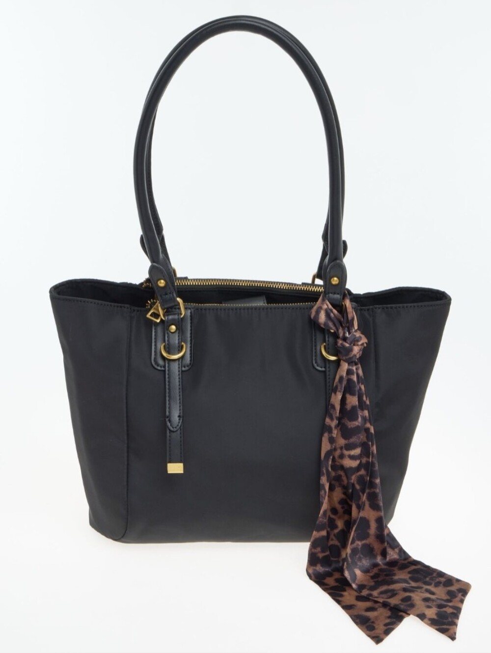Steve Madden Black Tote with Leopard Scarf